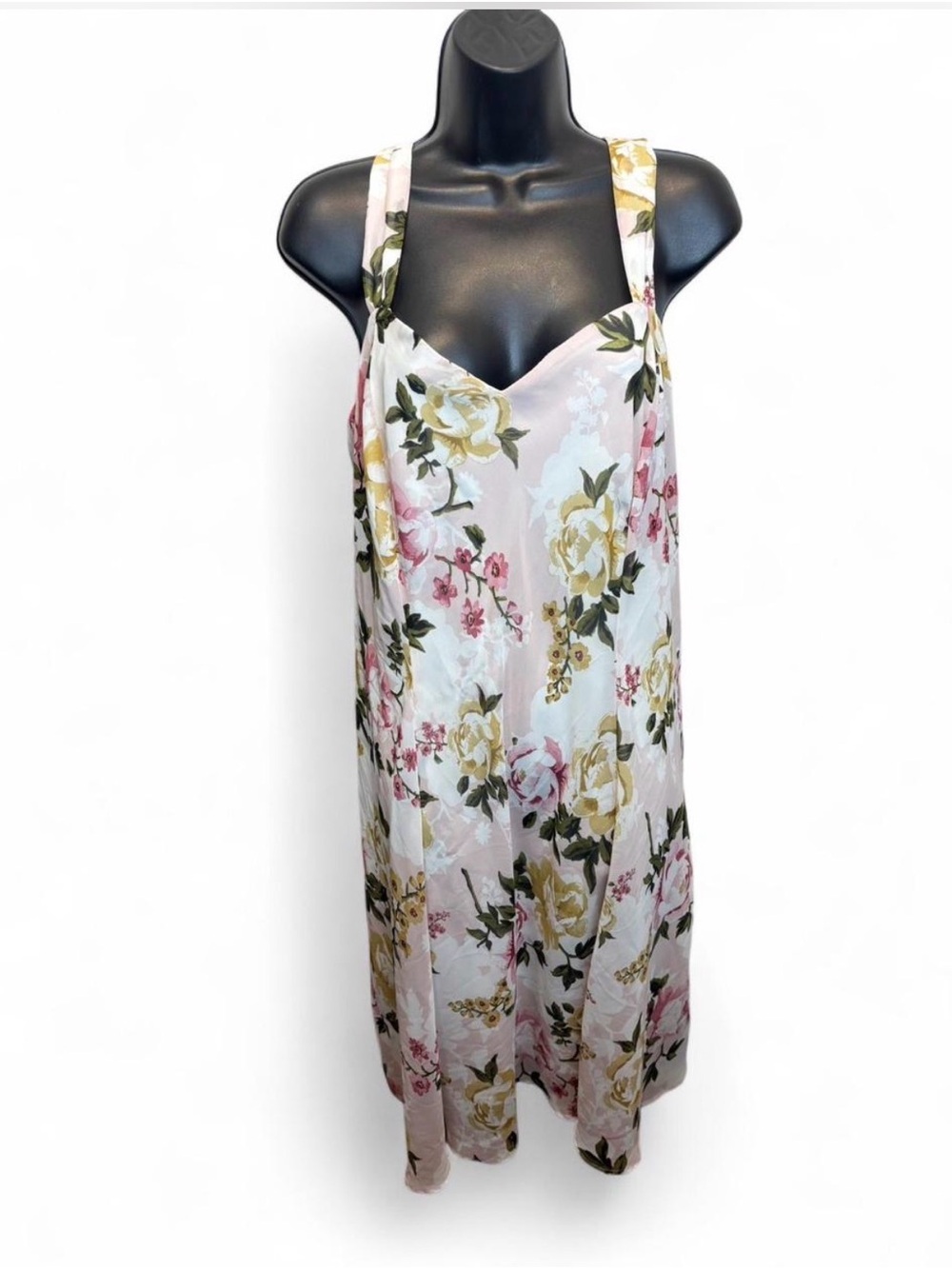 Connected Apparel Floral Satin Slip Dress - Pink/Yellow